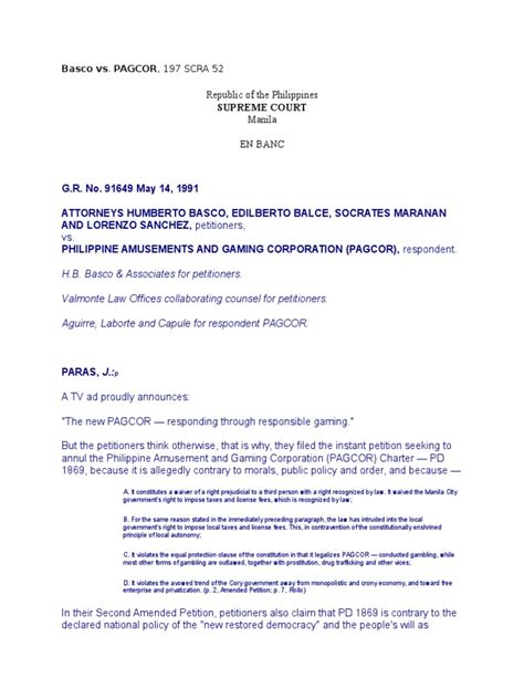 basco v pagcor|Basco v. PAGCOR, 197 SCRA 52.